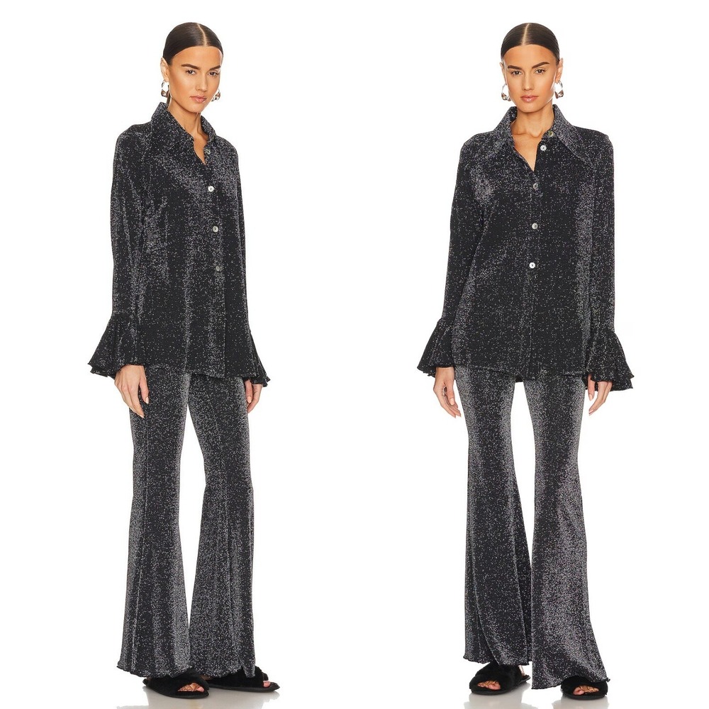 Sleeper Metallic Black Velvet Pantsuit Set